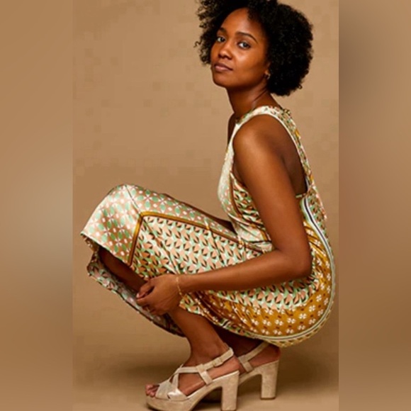 House of Harlow 1960 Revolve Sleeveless Midi Dress-Geometric-gold/Green-Size M - Picture 1 of 8